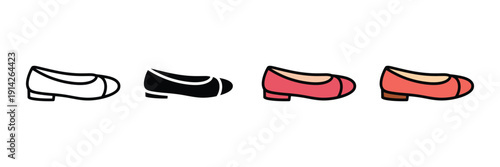 Women’s ballet flat shoe icon vector. Elegant footwear symbol for fashion retail, feminine style, and casual comfort apparel set. Vector illustration.