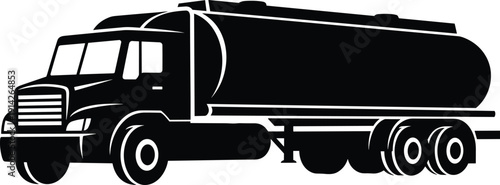 “Silhouette illustration of tanker truck with cylindrical tank symbolizing transportation, logistics, industrial operations, and artistic representation”