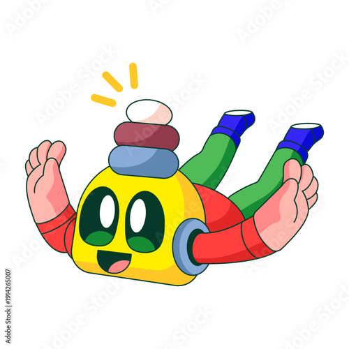 Flat illustration showing a robot character using hot stone therapy