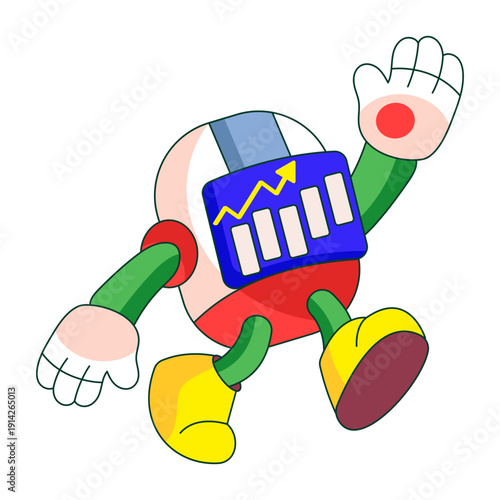 A flat style illustration showing a robot character performing analysis