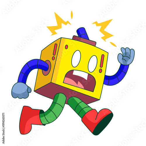 A flat style illustration showing a robot character looking worried