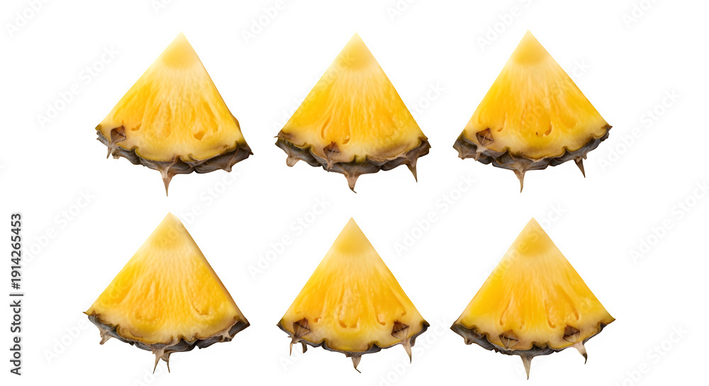 Naklejka premium Six yellow triangular objects isolated on transparent background