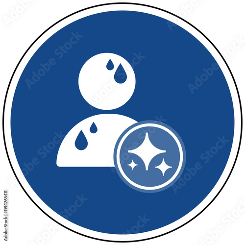 Blaues Schild Schwitzende Person mit KI Künstliche Intelligenz Symbol Stress Vektor Illustration Gesundheit Emotion Erschöpfung Symptom Prävention Digitalisierung Überlastung