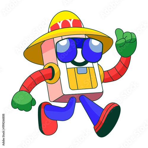 Flat illustration showing a robot character wearing glasses stylishly