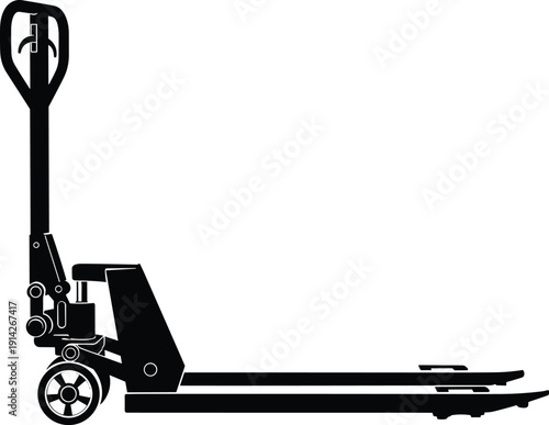 Print“Silhouette illustration of manual pallet jack with hydraulic pump and forks symbolizing warehouse logistics, material handling, and artistic representation”