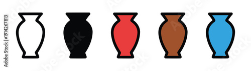 Antique ceramic vase and pottery vessel icon vector. Decorative clay jar for interior design, flowers, and home decor symbol set. Vector illustration