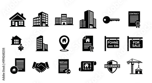 Real Estate Silhouette Icons Set – Solid Black Property Vector Collection