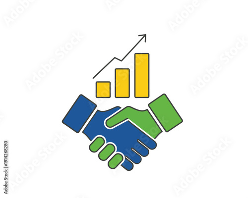 Successful Business Partnership with Growth Chart and Handshake Icon