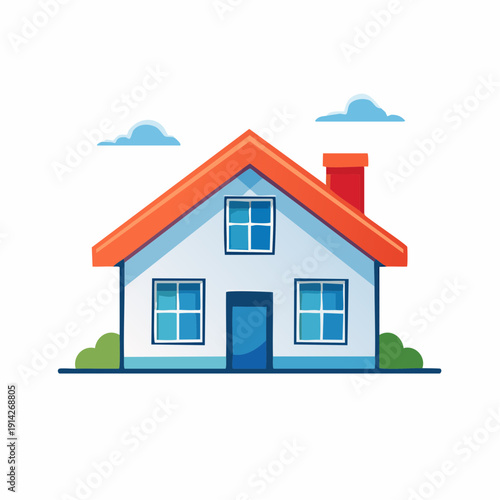 Cozy Modern House with Red Roof and Greenery Illustration