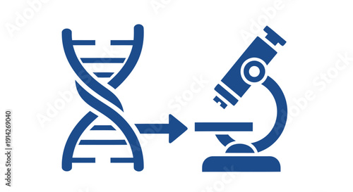 Blue icon depicting dna helix and microscope representing scientific research
