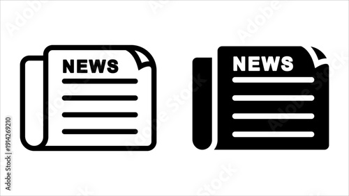 News icon set. Black and white icons representing newspapers emphasizing news content.