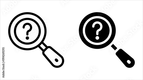 Search icon set. Magnifying glass icons with question marks for search and inquiry concepts.