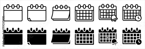 Calendar icon set. Set of black and white calendar icons, perfect for scheduling and planning graphics.