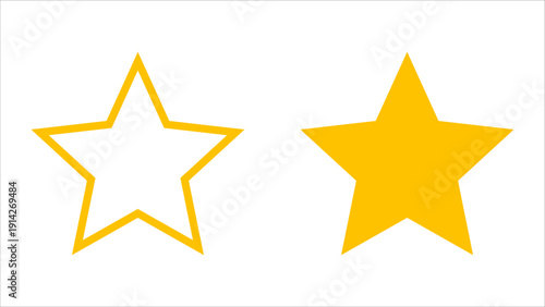Favorite icon set. Two yellow stars, one outlined and one solid on a white background.