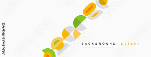 Abstract colorful shapes cascade diagonally across white background. Text reads background design. Minimalist aesthetic, modern feel.