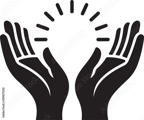 Folded hands. Pray icon, gratitude symbol