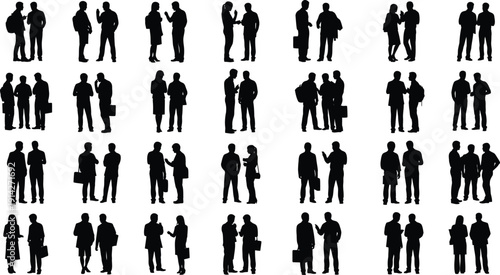 Business associates stand together talking in.