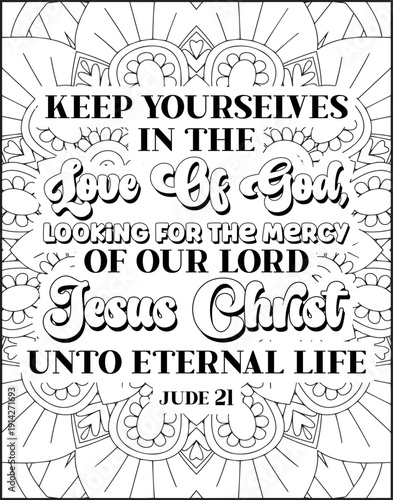 Bible Verse Coloring Page for Adults. Bible Quote Mandala Coloring Page