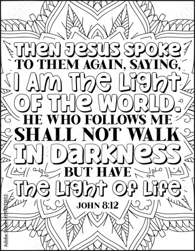 Bible Verse Coloring Page for Adults. Bible Quote Mandala Coloring Page