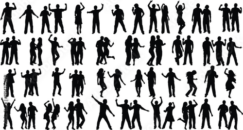 Celebration poses and dancing figures are.