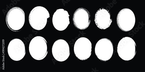 White Grunge Circle Frames Set – Hand Painted Round Shapes, Abstract Brush Texture Elements