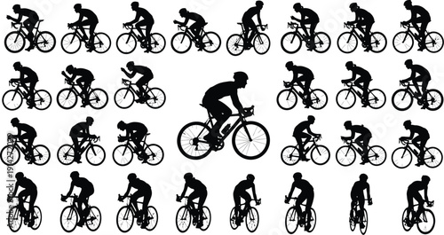 Road cyclists display various aggressive racing.