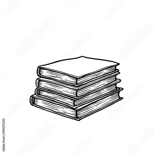 Stack of four blank books in simple black and white sketch style  