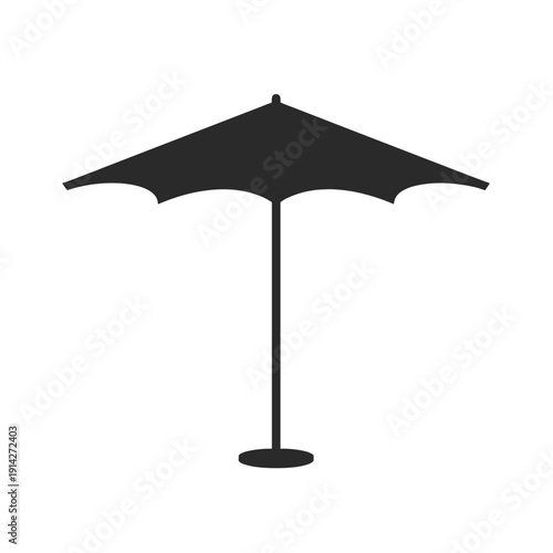 Black beach umbrella with a sturdy pole on white background  