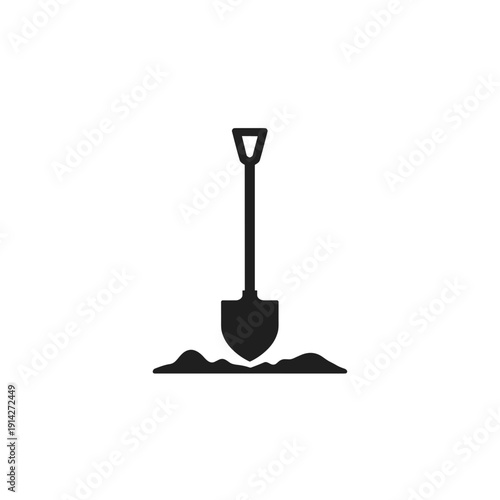 Shovel digging into mound of dirt in minimalistic style  