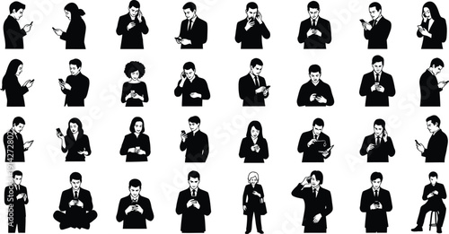 Silhouettes show many people using mobile phones.