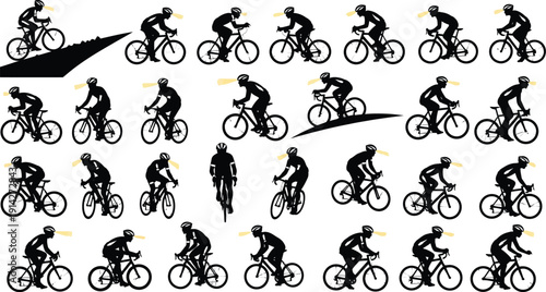 Cyclist figures illustrate various mountain.