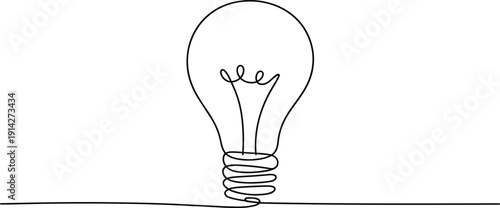 A simple black and white line of a light bulb with a coiled base and a glowing filament inside line black and white 1