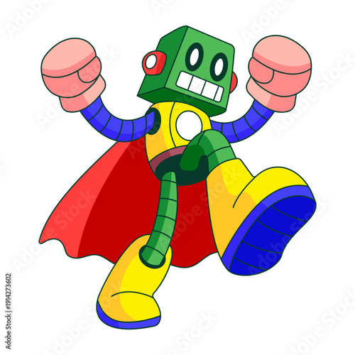 Flat style illustration showing a boxing robot