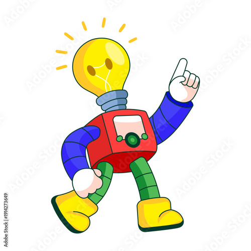 Flat illustration showing a robot character having an idea