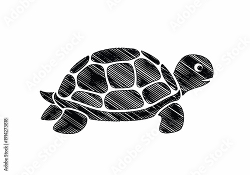 Cute, playful cartoon illustration of a friendly turtle with a shell, rendered in a charming, hand-drawn sketch style