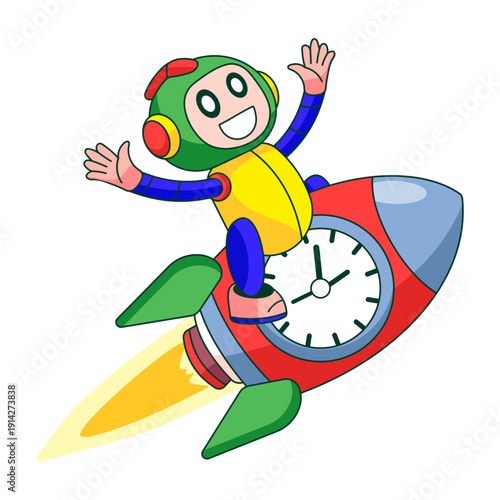 A flat style illustration showing a robot character facing time limit