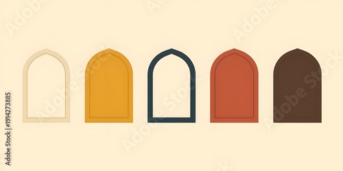 Minimalist Islamic Arch Silhouettes - Modern Moroccan Window Vector Set in Earth Tones
