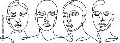 Four Abstract Line Portraits of Women with Different Facial and Expressions facial expressions black and white