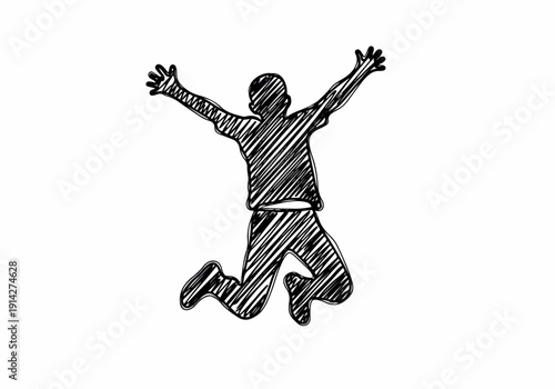 Silhouette of a joyful person jumping with arms outstretched in an exuberant expression of freedom and happiness