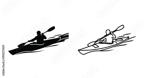 Kayaks in motion a dynamic black and white illustration of watercraft