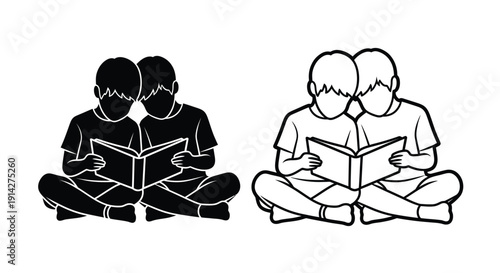 Two pairs of people sitting cross legged and reading books
