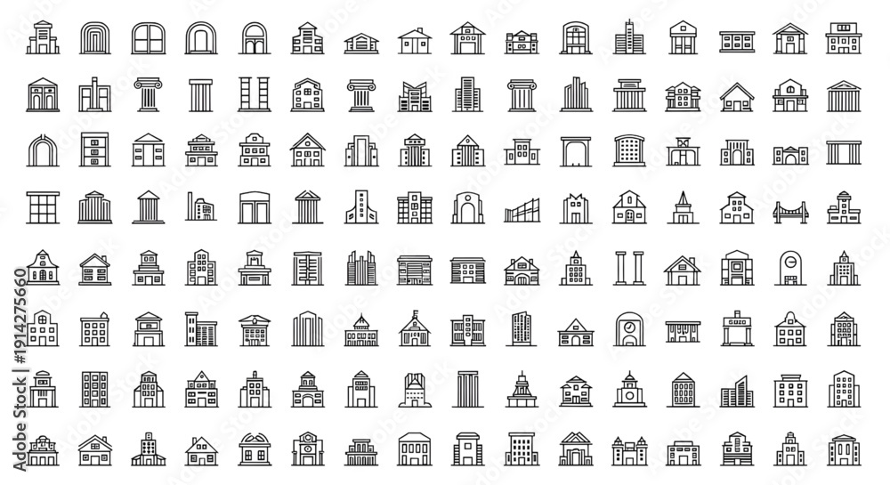 Fototapeta premium Architecture Line Art Icon Sheets for Construction and Real Estate Vector Design