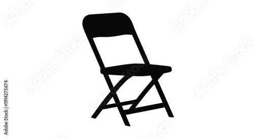 A simple black silhouette of a folding chair on a white background