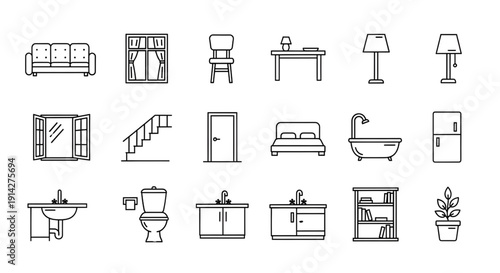 Interior Architecture Icon sheet vector black line art