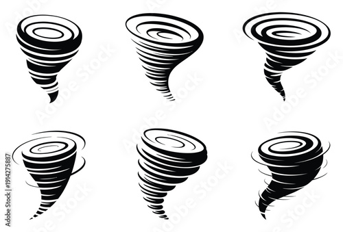Tornado Icons Black White Vector Illustration Set