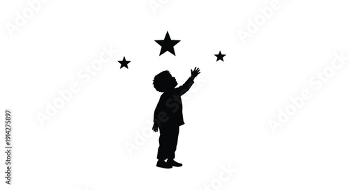 Children silhouetted against a white background reaching for stars and playing