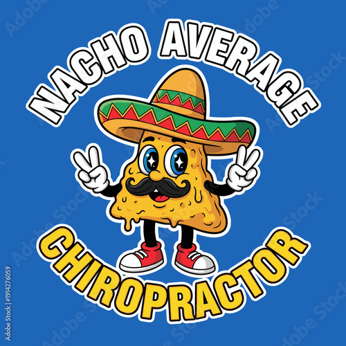 Nacho Average Chiropractor Funny Cartoon Logo Design with Cute Nacho Mascot