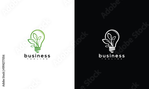 Eco-friendly Green Energy Light Bulb Leaf Logo Design for Sustainable Business.