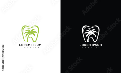 Modern Tropical Dental Logo - Tooth  Palm Tree for Clinic Wellness  Oral Health Branding.