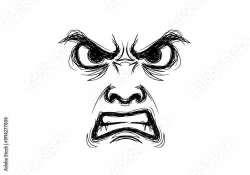 Expressive Hand-Drawn Illustration of an Angry Face with Intense Eyes and Gritted Teeth, Conveying Strong Negative Emotion Through Sketchy Lines